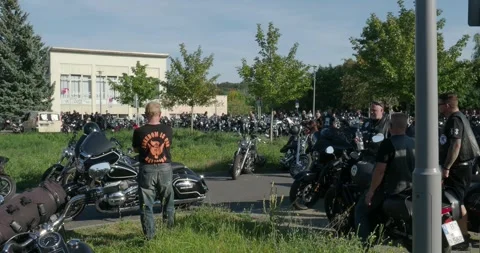 Motorcycle event demonstration on parking place in Berlin Stock Footage 250329601