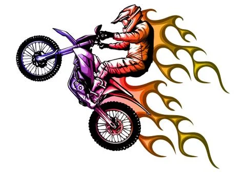 Motorcycle with fire and flames vector illustration Stock Illustration