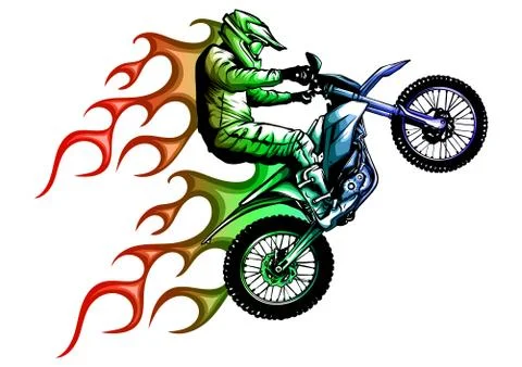 Motorcycle with fire and flames vector illustration Stock Illustration