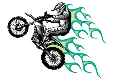 Motorcycle with fire and flames vector illustration Stock Illustration