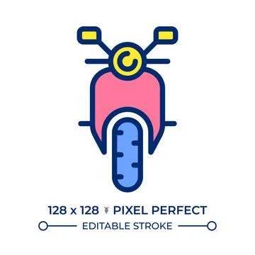 Motorcycle front view pixel perfect line color icon Stock Illustration