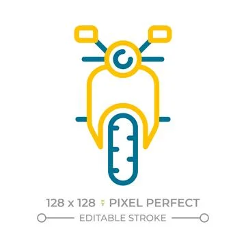 Motorcycle front view pixel perfect two color line icon Stock Illustration