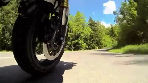 Motorcycle Front Wheel View right side Stock Footage 98560085