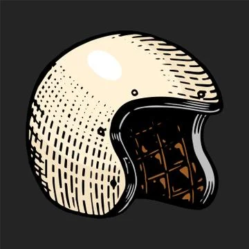 Motorcycle helmet. Retro casque for motor bicycle. Hand drawn engraved Stock Illustration