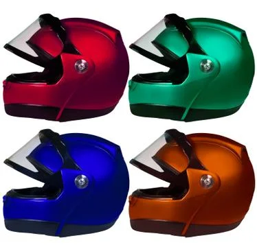 Motorcycle helmets on a white background. collage Stock-Fotos