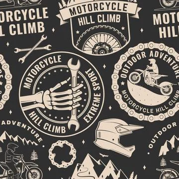 Motorcycle hill climb seamless pattern or background. Vector. Fabric, textu.. Stock Illustration