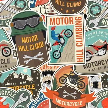 Motorcycle hill climb seamless pattern or background. Vector. Extreme sport.. Stock Illustration