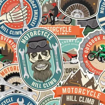 Motorcycle hill climb seamless pattern or background. Vector. Extreme sport.. Illustrazione stock