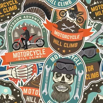 Motorcycle hill climb seamless pattern or background. Vector. Extreme sport.. 库存插图
