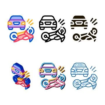 Motorcycle hit by car icon vector outline modern 스톡 일러스트