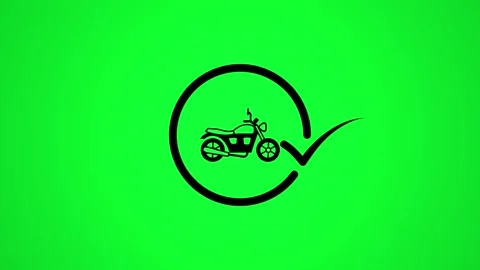 Motorcycle icon appears and check mark completes circle on green screen bac.. Stock Footage 344855200