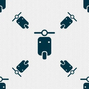 Motorcycle icon sign. Seamless pattern with geometric texture. Vector Stock Illustration