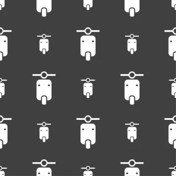 Motorcycle icon sign. Seamless pattern on a gray background. Stock Illustration
