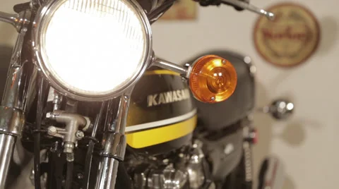 Motorcycle Kawasaki 900 Face on Stock Footage 34334942