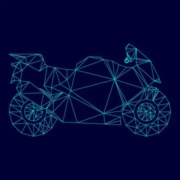 Motorcycle low poly triangulation triangulated polygonal electric cyan blue v Stock Illustration