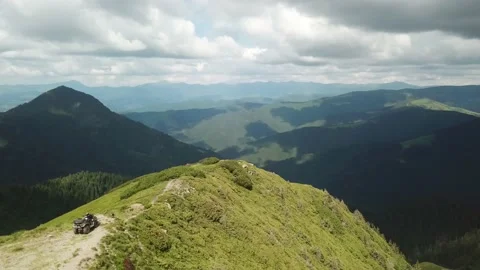 Motorcycle in the mountains view from the drone 4k Stock Footage 137921853