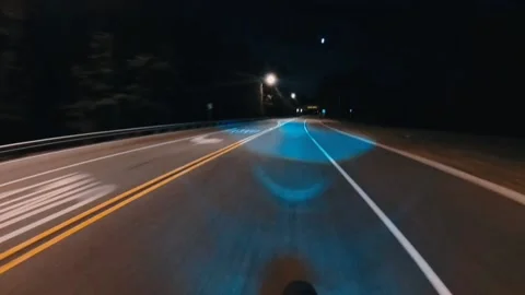 Motorcycle Night Ride on a Smooth Empty Road With Street Lights and an Overpass Stock Footage 201273218