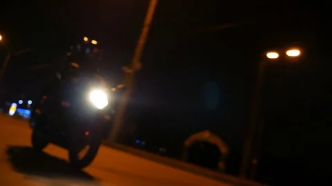 Motorcycle on the night road. Stock Footage 81068677