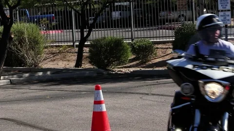 Motorcycle Officer Training Course Cone Weaves 스톡 동영상 180671253