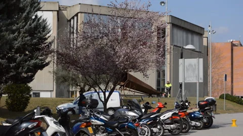 Motorcycle Parking Lot In The Spring Stock Footage 48633588