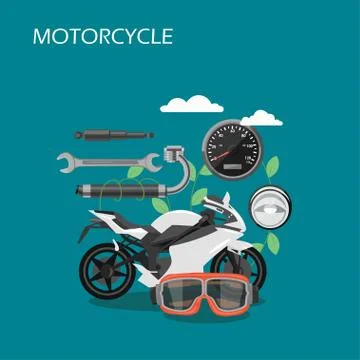 Motorcycle parts vector flat style design illustration Stock Illustration