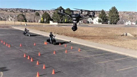 Motorcycle practice, drones 库存照片