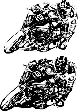 Motorcycle practice leaning into a fast corner on track Stock Illustration