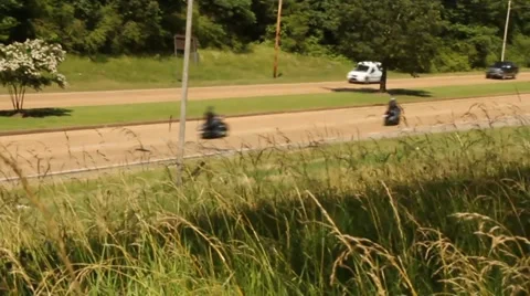 Motorcycle procession from above Stock Footage 39932363