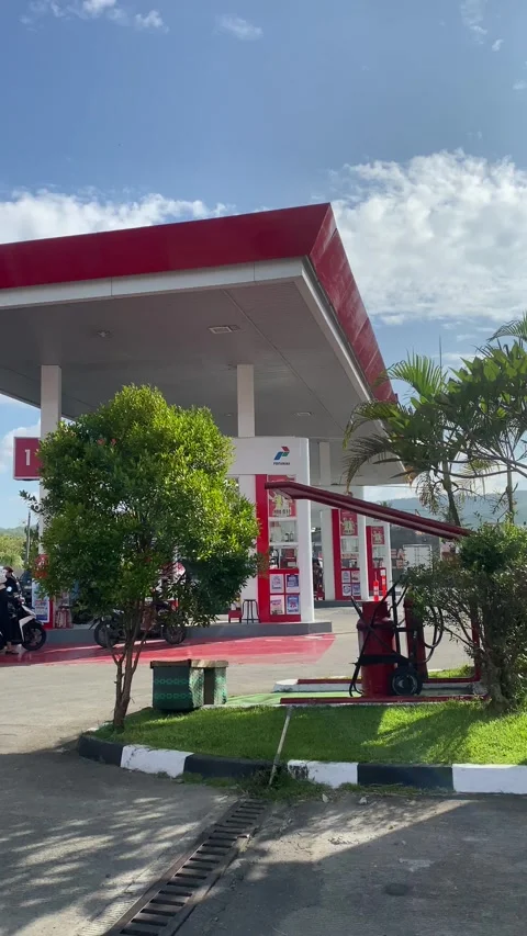 Motorcycle Queue at Gas Station Fueling Area Stock Footage 330675768
