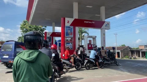 Motorcycle Queue at Gas Station Fueling Area Stock Footage 330676750