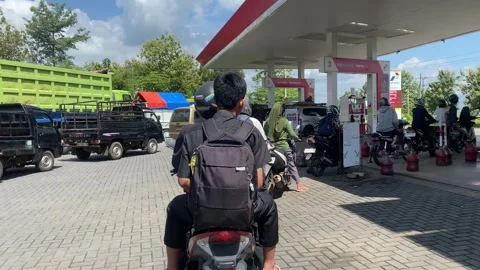 Motorcycle Queue at Gas Station Fueling Area Stock Footage 330676811