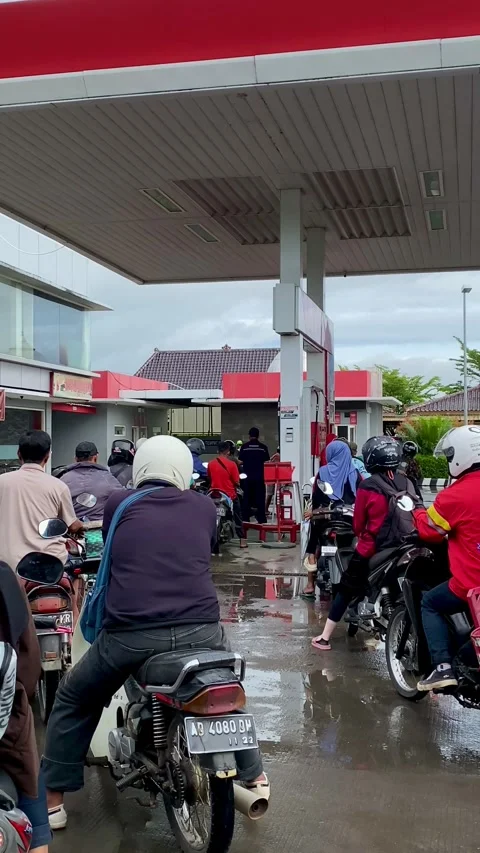 Motorcycle Queue Refueling at Gas Station Stock Footage 325014227