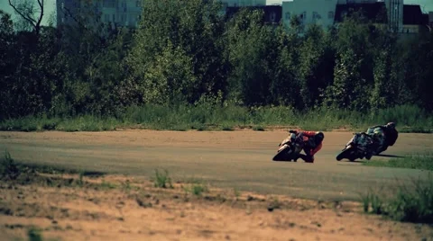 Motorcycle racing HD slow motion static video. Moto riders turn. Extreme sport Stock Footage 67861992