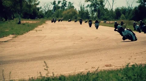 Motorcycle racing HD slow motion video. Moto riders in turn. Extreme sport Stock Footage