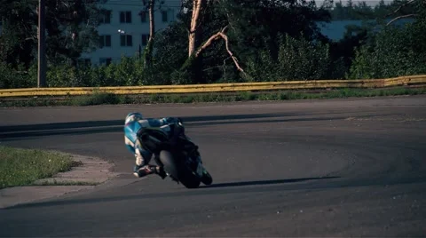 Motorcycle racing HD slow motion static video. Moto rider in turn. Extreme sport Stock Footage 67864635