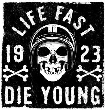 Motorcycle Racing Typography Graphics and Poster. Skull and Old school bike.. Stock Illustration