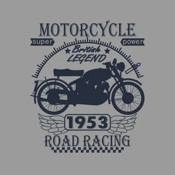 Motorcycle Racing Typography Graphics Label. T-shirt Design, vec Illustrazione stock