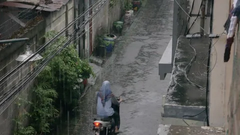 Motorcycle in the Rain Stock Footage 263478504