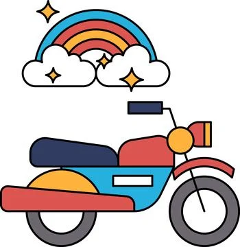 A motorcycle with a rainbow in the sky Stock Illustration