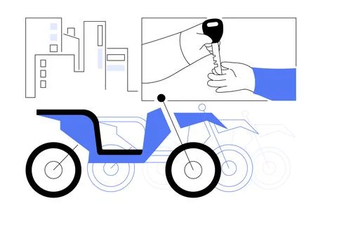 Motorcycle rental isolated cartoon vector illustrations. Ilustración de archivo