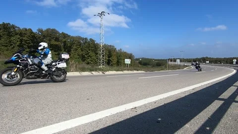 Motorcycle ride, Empty roads and  highway patrol Stock Footage 175900241