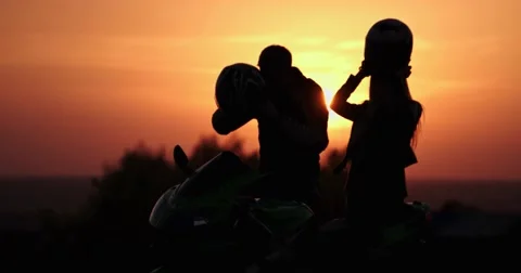 Motorcycle ride, people driving motorbikes Stock Footage