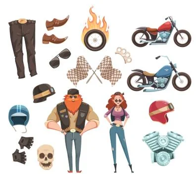 Motorcycle Rider Elements Collection Illustrazione stock