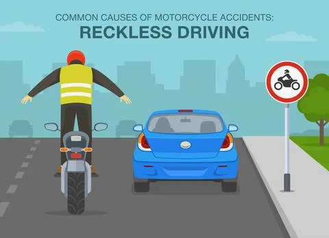 Motorcycle rider standing on a motorcycle while riding on road. Safe moto ride. Stock Illustration