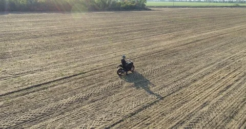 The motorcycle rides the field Stock Footage 80194818