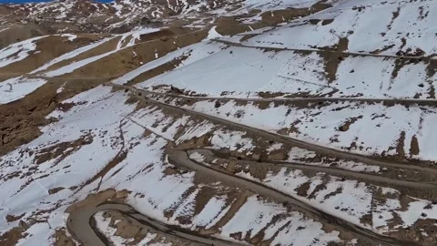 Motorcycle Riding Through Snow Covered Mountain Slopes in India 4K Stock Footage 331430548