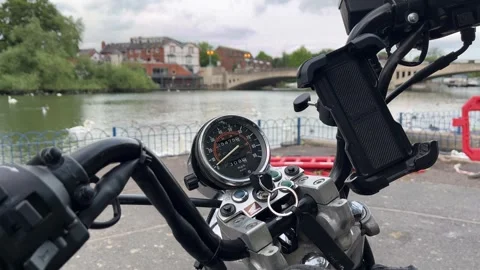 Motorcycle at the river - point of view shot Stock Footage 310492985