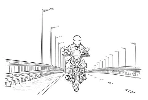 Motorcycle on the road hand drawn vector illustration Stock Illustration