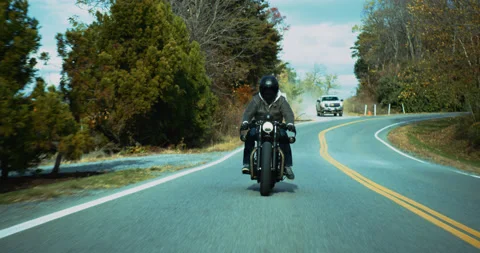 Motorcycle On Road Slow Motion Front View -  4K Stock Footage 170275323