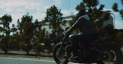 Motorcycle On Road Slow Motion From Side - 4K Stock Footage 170260252